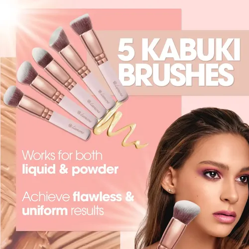 Set Brochas Maquillaje Kabuki Lamora 10 Unid.