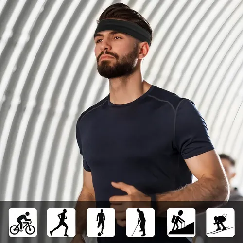 4 Cintas Elásticas Deportivas Para La Cabeza Negro |       Rayas Negro