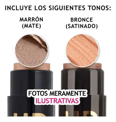 Kit Contorno Cremoso Barra Iluminador Rubor Stick Hd Katalia Tono Del Maquillaje X2_marrón Mate – Bronce Satinado