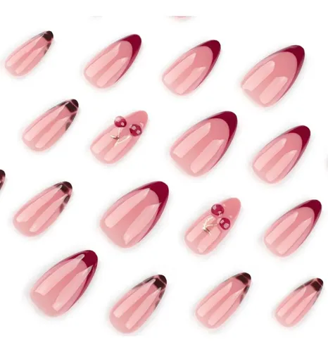 Uñas Postizas Almendra Cereza 24p Maigitur