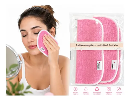 Toallitas Desmaquillantes Reutilizables Varila Rosa Pack X3