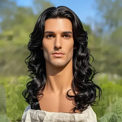 Peluca Sintética Holgada Para Hombre, Rizada, Negra Natural