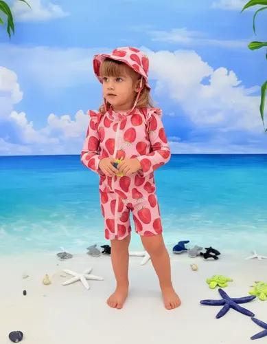 Traje Baño Bebe Nena Niña + Gorro Malla Protección Solar