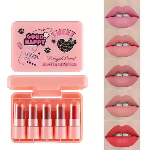 Set X5 Labiales Barra Mate Larga Duración Dragonranee