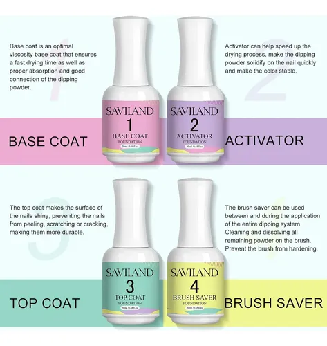 Set De Dip Powder Saviland 15 Ml Base Top Coat Activator
