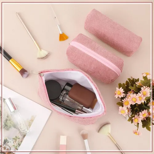 Set De Bolsas De Maquillaje Huhumy Corduroy Cosmetic Pouch R