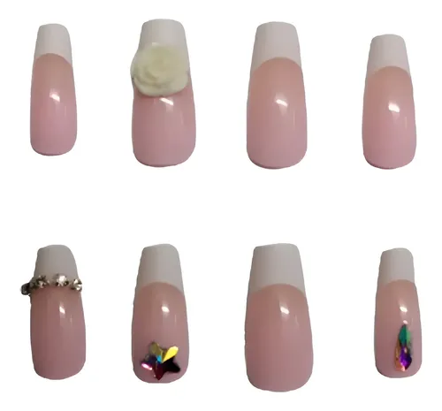 N4 Uñas Postizas Con Strass Francesitas