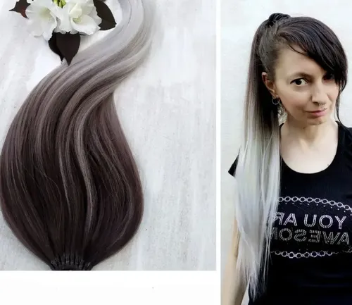 Ponytail Coleta Postiza Kanekalon Negro Con Gris. 80cm
