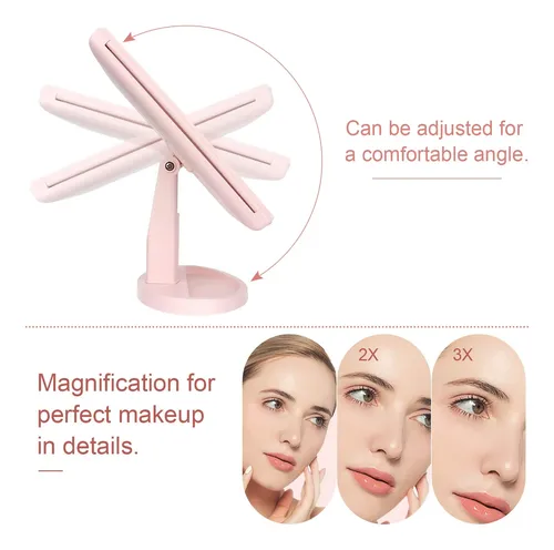Espejo De Maquillaje Deweisn Con Luz Led 21 Y Aumento Rosa