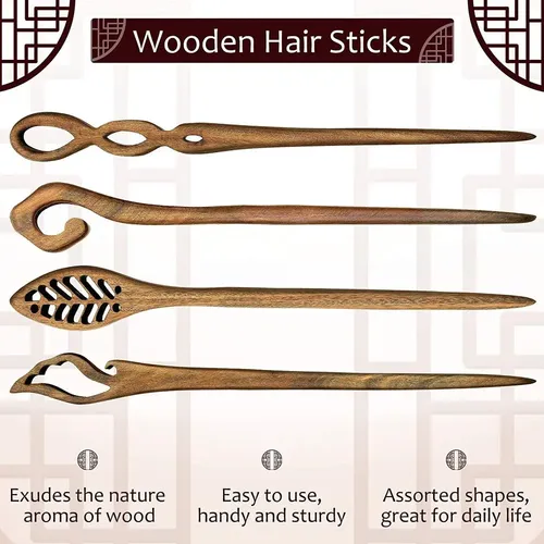 8 Piezas De Palitos De Madera Para Pelo Y Cabello