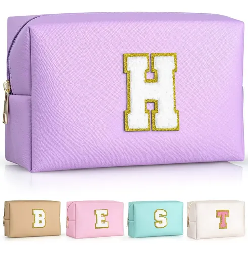 Bolsa De Maquillaje Topeast Preppy Purple Con Parche Inicial
