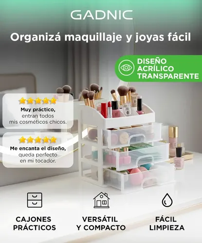 Organizador De Cosmeticos Gadnic Maquillaje Joyero AcrilicoCajones Polipropileno Multiuso Hogar Diseño Compacto