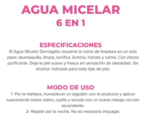 Dermaglós Facial Agua Micelar 6 En 1 Desmaquillante 400ml