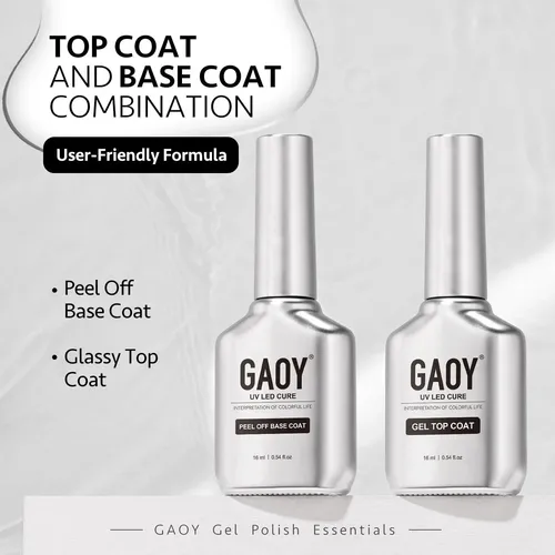Conjunto Gel Top Coat Y Base Coat Peel Off Gaoy 16ml 2 Pcs