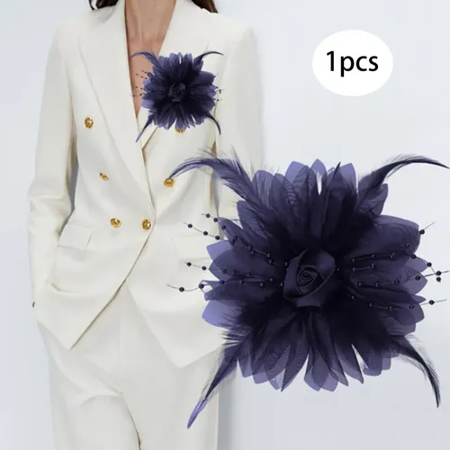 Elegante Broche Con Forma De Flor Y Plumas Para El Pelo, Com