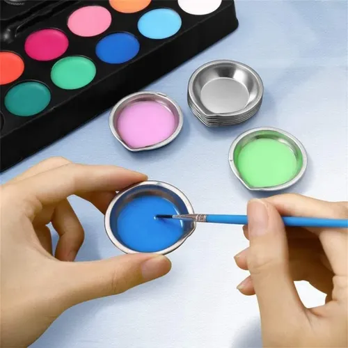 Paleta De Maquillaje Redonda Pequeña De Acero Inoxidable, 12