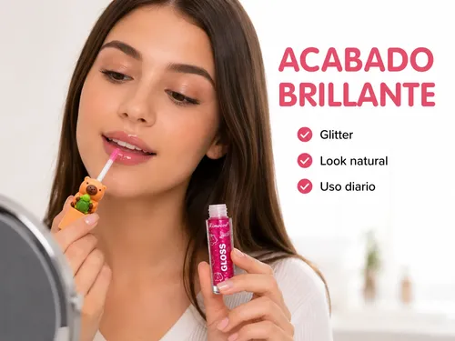 Lip Gloss Capibara Kawaii Brillo Labial Glitter X3