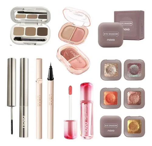 Set Kit Maquillaje Sombra Delineador Rubor Brillo Labial Rim