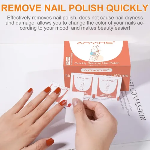 Removedor De Esmalte Anyins 100pcs Toallitas No Acetona