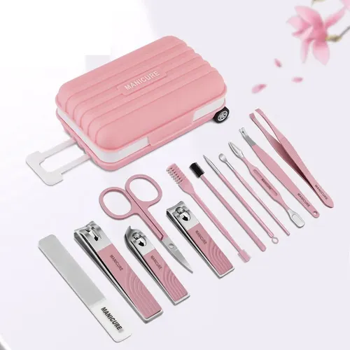 Set Manicura Pedicura 12 Piezas Estuche Valija Con Ruedas