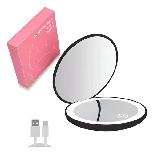 Espejo Led Plegable Portátil Para Maquillaje Cartera Doble