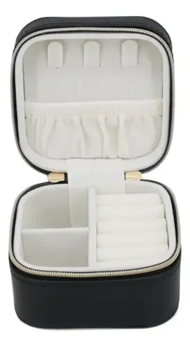 Organizador De Accesorios Mujer Cofre Porta Biuji Eco Cuero Color Negro