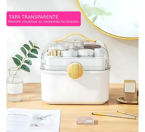Baúl Organizador Multiuso Maquillaje Manija Tapa Transparent