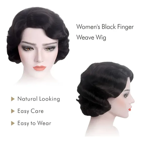 Peluca Sintética De Los Años 20 Para Mujer Short Finger Wave