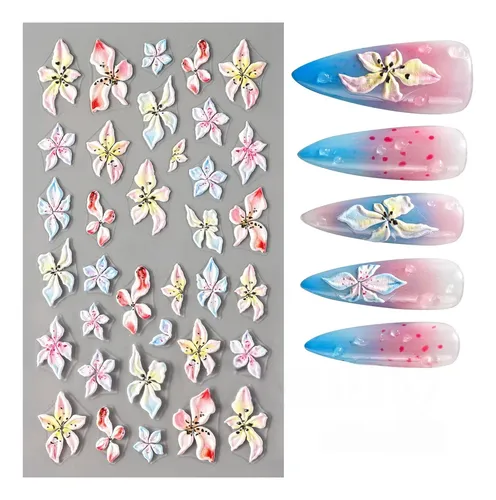5 Hojas Pegatinas 5d Florales Para Decoración De Uñas