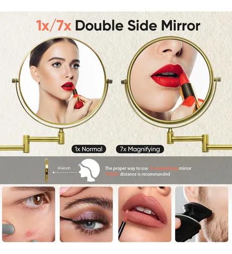Espejo De Maquillaje Gurun Montado En Pared 20 Cm Latón Sati