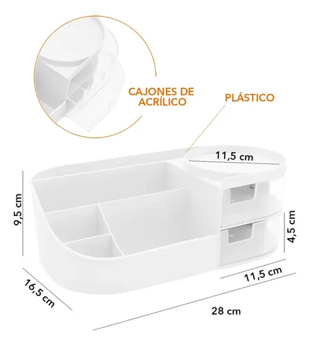 Organizador Maquillaje Cosméticos 5 Compartimientos+cajones Color Blanco