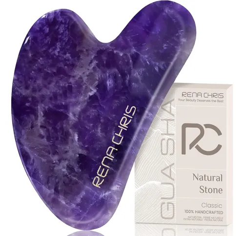 Guasha Facial Amatista Morada Masajeador Reductor Puff