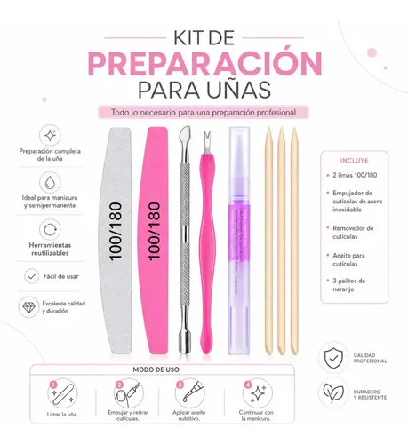 Kit X8 Piezas Preparación Para Uñas Profesional Manicura