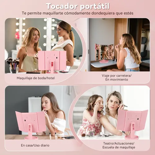 Un Espejo De Maquillaje Con Luz Triple Con Aumentos De 10x/3