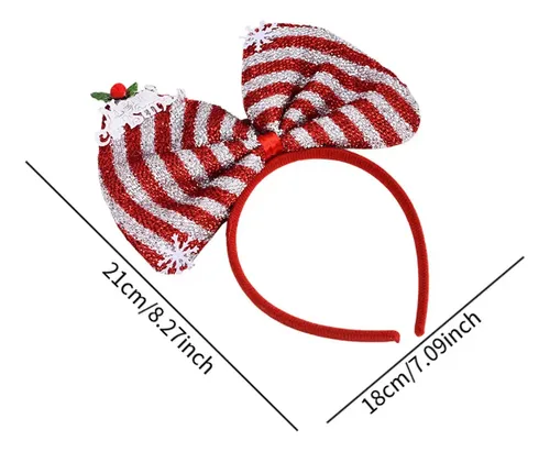 Diadema Con Lazo Navideño, Raya Roja Y Blanca