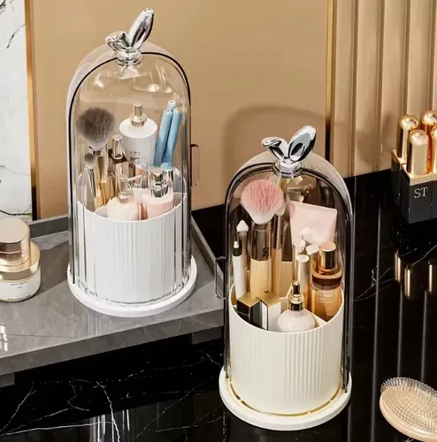Soporte Giratorio Para Brochas De Maquillaje Con Tapa