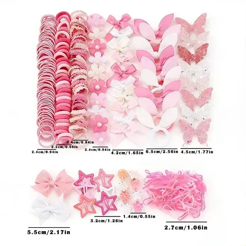 ..kits Elásticos Y Accesorios Para El Cabello Para Niños Sin Pink/white Floral Butterfly