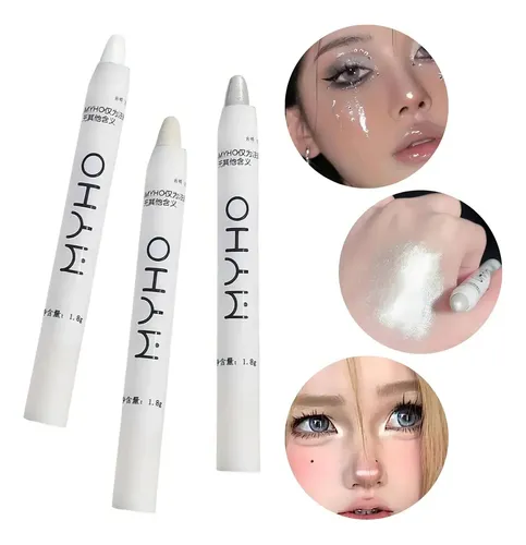 Set De 3 Lápices Resaltador Sombra Ojos Delineador Barra Cre Blanco