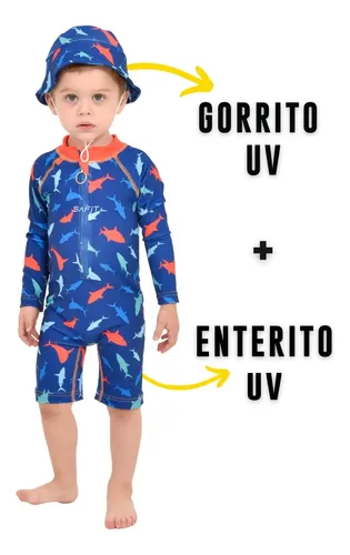 Malla Enterito Body + Gorro Piluso Niño Filtro Uv Agua Safit