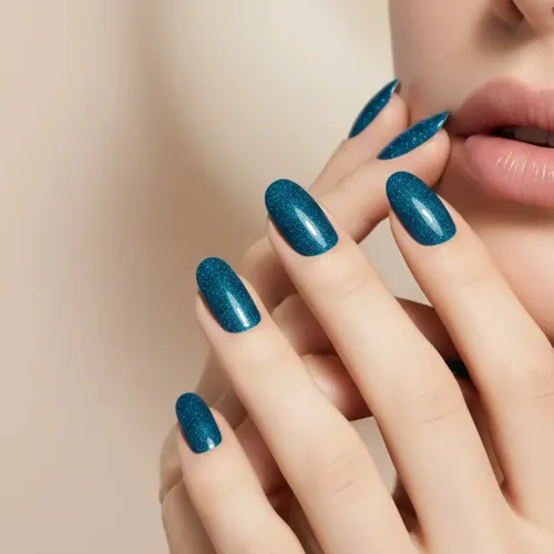 Uñas Press On Veluna Ojo De Gato Brillo Metalizado Premium Color Azul Profundo