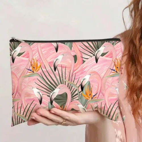 Bolsa De Maquillaje Con Estampado De Flamencos Tropicales,