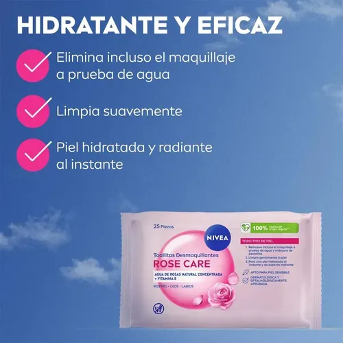 Toallitas Desmaquillantes Micerales Nivea Rose Care 25 Pzas