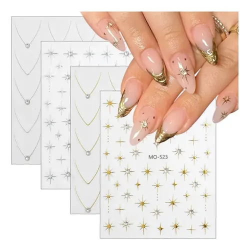 Stickers Para Uñas Cromados Destellos Moños Gemas 5d Y 6d French plateada con strass MO-522