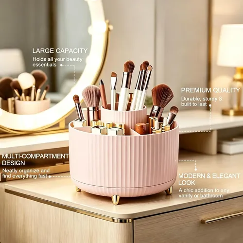 Organizador Giratorio 360 Maquillaje Y Pinceles Rosa