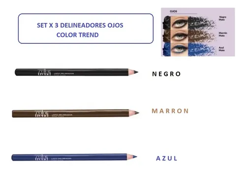 Delineador Ojos Negro Marron Azul Setx3 Avon Color Trend
