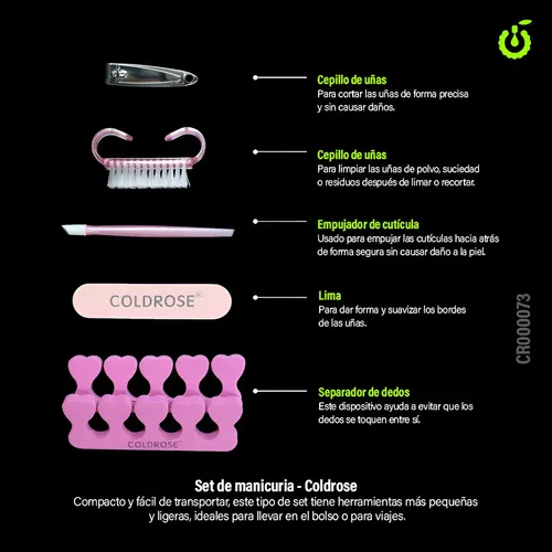Kit Manicura Pedicura Cherimoya 5 Piezas Lima Cortauñas Empujador