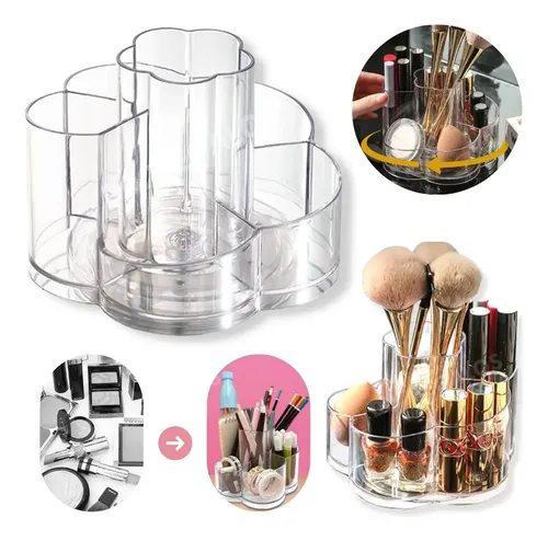 Organizador Giratorio Acrílico Para Maquillaje Brochas