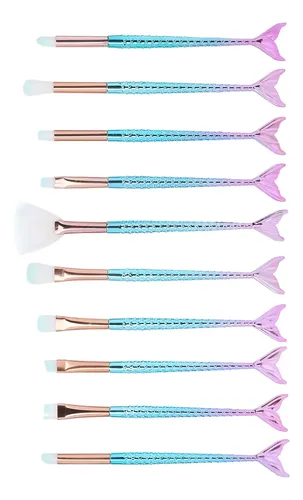 Set 10 Brochas Maquillaje Cerdas Suaves Colorete Sombras ^