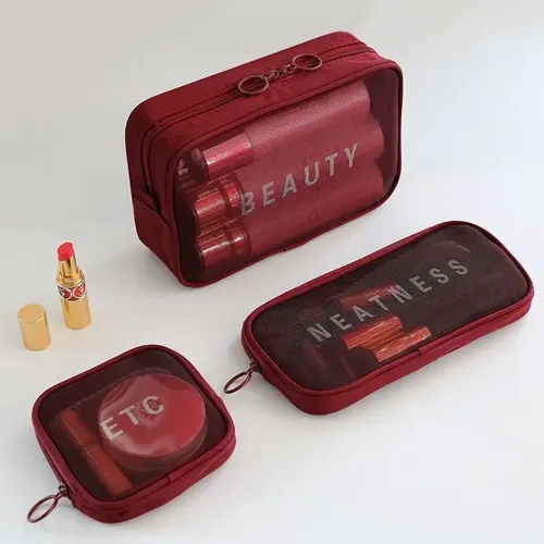 Maquillaje Bolsa Cosmetiquera Mujer Color Bordó Diseño