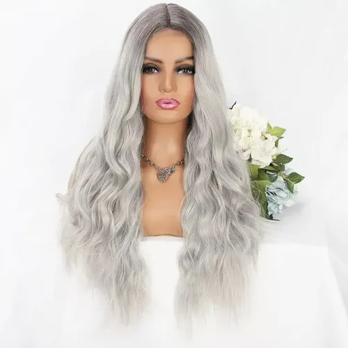 `ld Peluca Larga De Mujer Color Gris Degradado Pelo Ola `fhj